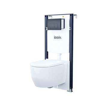 Комплект 3в1: подвесной унитаз, инсталляция и клавиша смыва черная, Basic, IDDIS, BASAI02i73